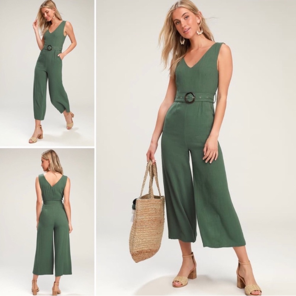 Lulus Sage Green Linen Jumper EUC Size Small